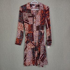 Nanette Lepore Long Sleeved Button Down Dress Womens 2 Floral Print Patchwork